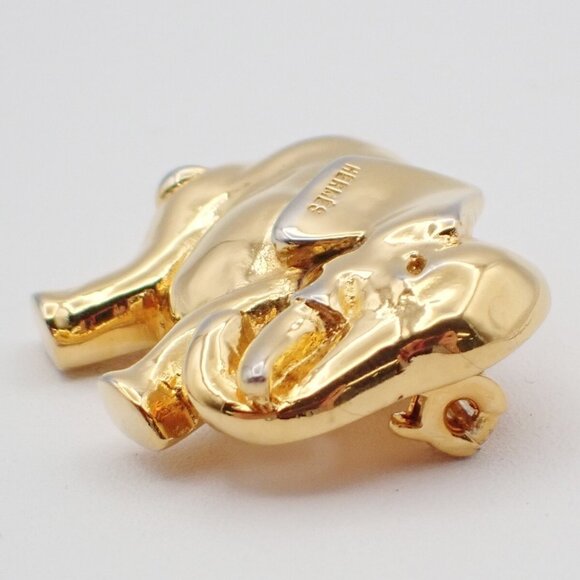 HERMES Logo Elephant Pin Brooch Gold Accessory - Picture 3 of 5
